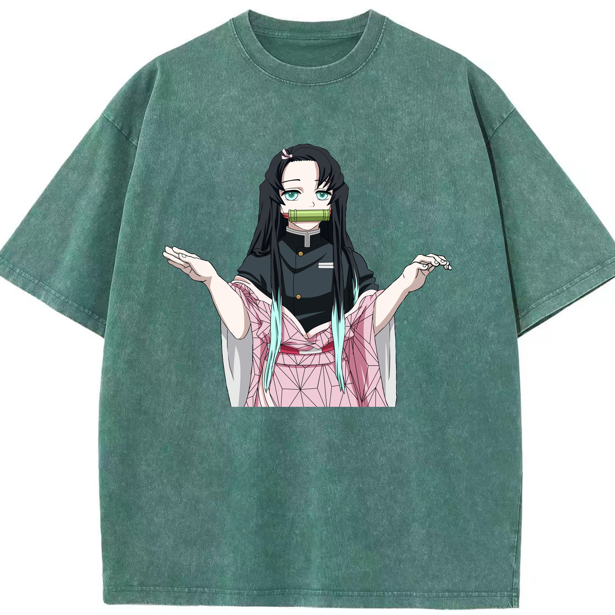（画像用） 鬼滅の刃（きめつのやいば）竈門 禰󠄀豆子／かまど ねずこ Kamado Nezuko 綿100% ヴィンテージ風 半袖Tシャツ（フロントプリント）